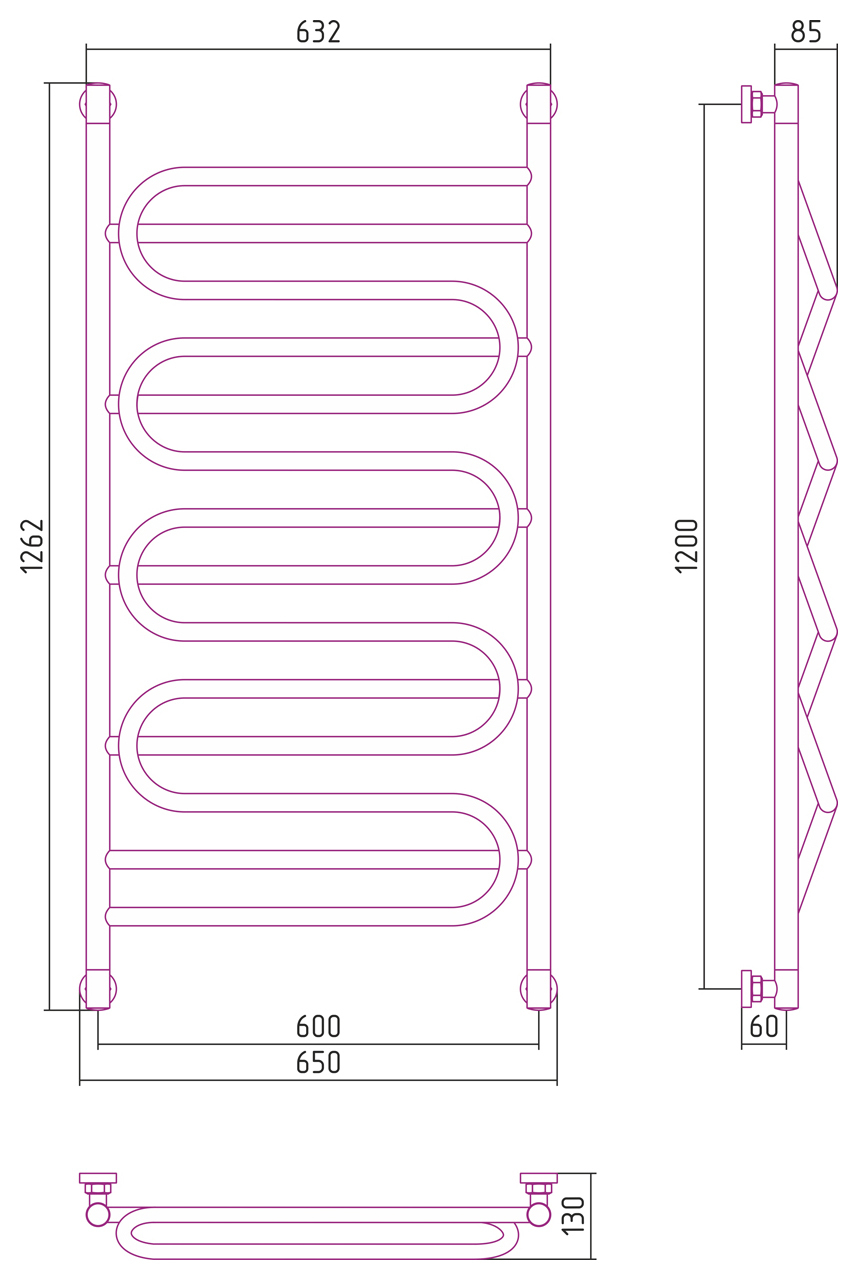 Полотенцесушитель водяной Сунержа Иллюзия+ 1200x600