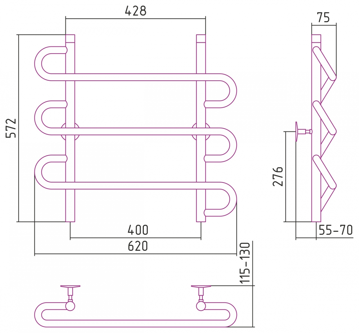 Полотенцесушитель водяной Стилье Универсал-52 600x600