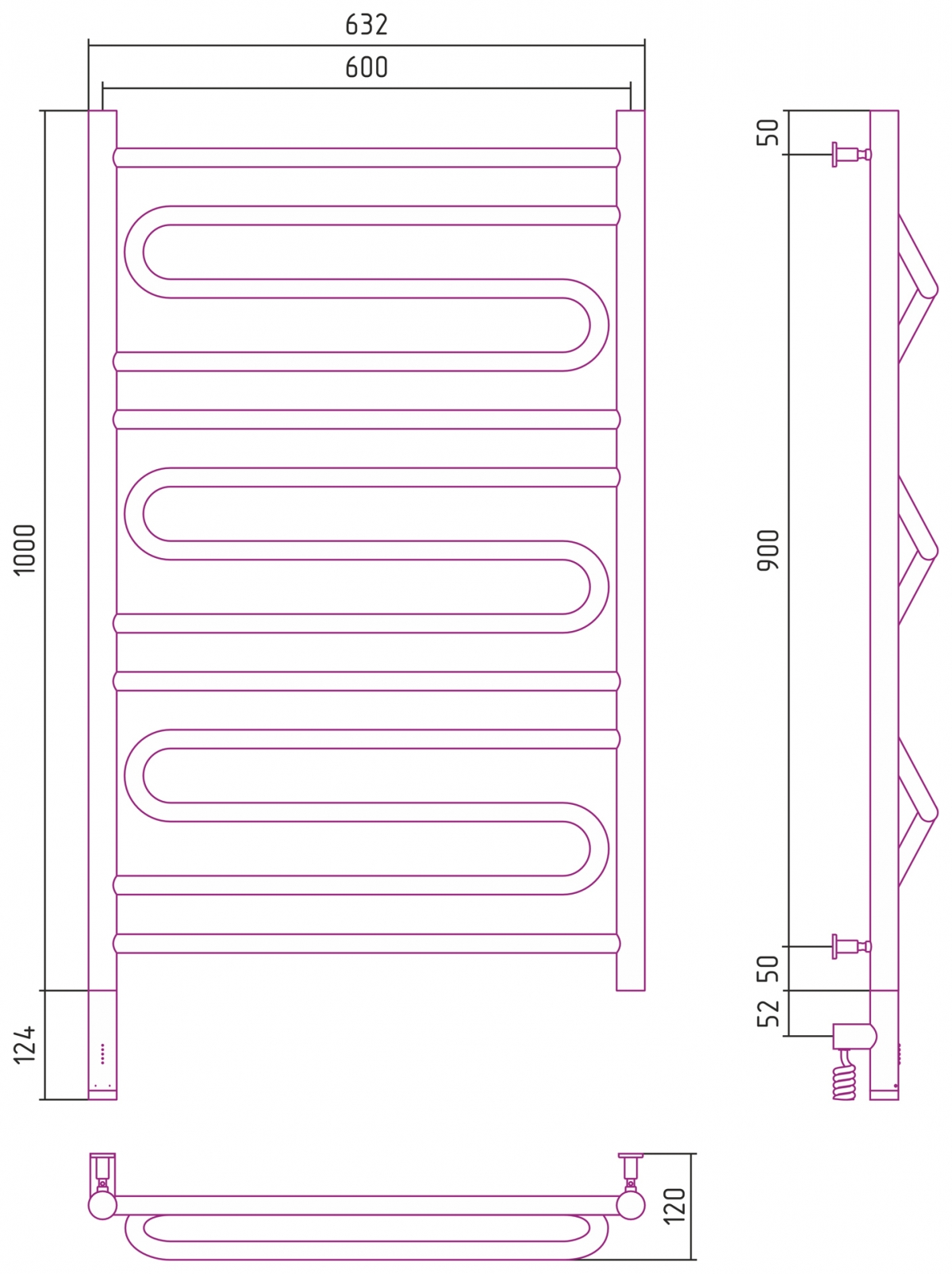 Полотенцесушитель электрический Сунержа Элегия 3.0 1000x600