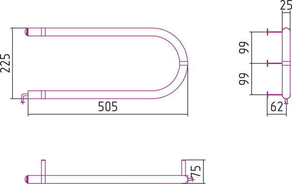 Полотенцесушитель электрический Стилье ЭПС U-образный 220x500 (30 Вт)
