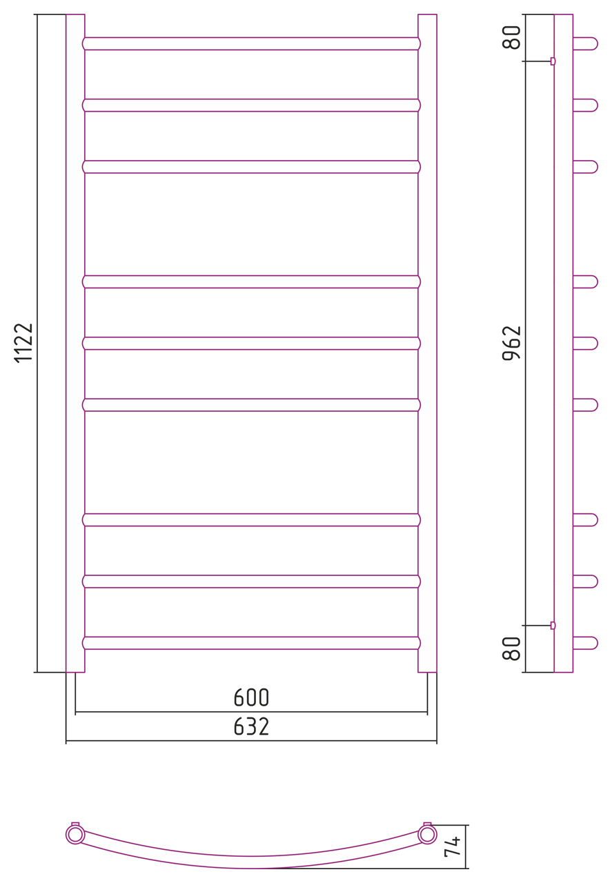 Полотенцесушитель комбинированный Сунержа Галант-ПРОФИ 1200x600. 00-5100-1260