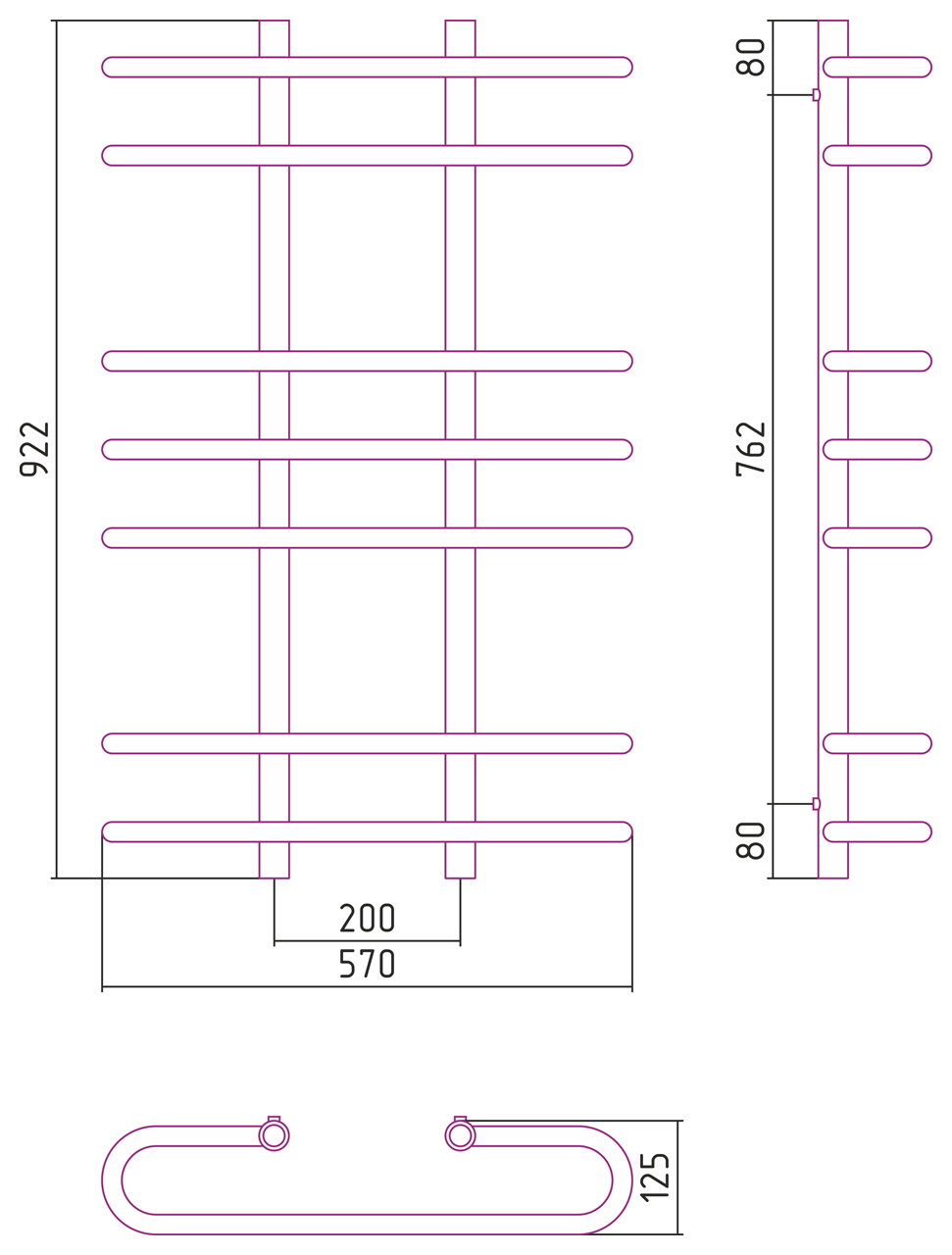 Полотенцесушитель комбинированный Сунержа Фурор-ПРОФИ 1000x600. 00-5106-1060