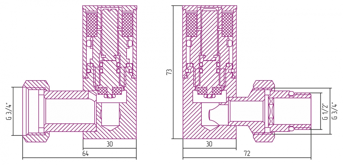 Вентиль 3D левый (цилиндр) G 1/2" НР x G 3/4" НГ