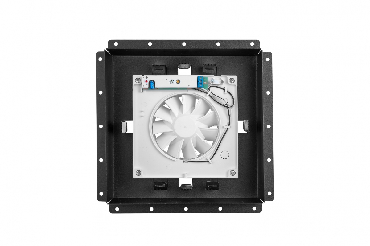 Решетка скрытого монтажа FoZa ПОД ПЛИТКУ 207х207 с вентилятором 100СНК, обратный клапан, таймер+датчик влажности, черная, 100мм